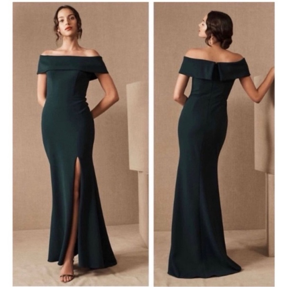 BHLDN • Delice Off the Shoulder Maxi Slit Dress Emerald Green